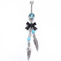 Stainless Steel Belly Ring with ABS Plastic Pearl Bowknot plated enamel & with rhinestone Sold By PC