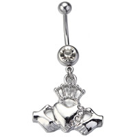 Stainless Steel Belly Ring, Heart, with rhinestone, original color, 1.6x10mm, Sold By PC