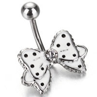 Stainless Steel Belly Ring, Bowknot, enamel & with rhinestone, 1.6x10mm, Sold By PC