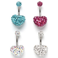 Stainless Steel Belly Ring with Rhinestone Clay Pave Heart Sold By PC