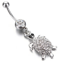 Stainless Steel Belly Ring Turtle with rhinestone original color Sold By PC