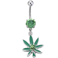 Stainless Steel Belly Ring Leaf enamel & with rhinestone Sold By PC