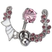 Stainless Steel Belly Ring, enamel & with rhinestone, 1.6x10mm, Sold By PC