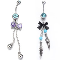 Stainless Steel Belly Ring Bowknot & enamel & with rhinestone Sold By PC