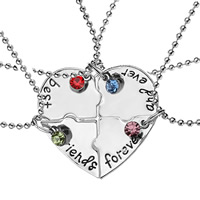 Zinc Alloy Puzzle Necklace Heart platinum color plated ball chain & with letter pattern & for woman & enamel & with rhinestone lead & cadmium free Length Approx 15.5 Inch Sold By Set