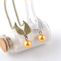 Zinc Alloy Jewelry Necklace with ABS Plastic Pearl Wing Shape plated twist oval chain & for woman lead & cadmium free Sold Per Approx 15.5 Inch Strand