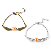 Unisex Bracelet Zinc Alloy with ABS Plastic Pearl with 5cm extender chain Wing Shape plated twist oval chain lead & cadmium free 50mm Sold Per Approx 7 Inch Strand