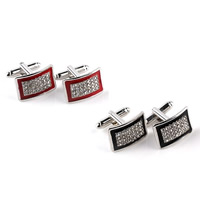 Cufflinks Zinc Alloy Rectangle platinum color plated enamel & with rhinestone lead & cadmium free Sold By Pair