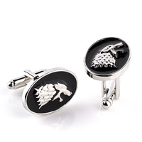 Cufflinks, Tibetan Style, Flat Oval, platinum color plated, enamel, lead & cadmium free, 23x17mm, Sold By Pair