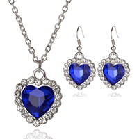 Zinc Alloy Jewelry Sets earring & necklace with Glass with 5cm extender chain Heart platinum color plated oval chain & faceted & with rhinestone lead & cadmium free Length Approx 15.5 Inch Sold By Set
