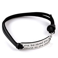 Unisex Bracelet PU Leather with Zinc Alloy platinum color plated with letter pattern & enamel 38mm Sold Per Approx 7.5 Inch Strand