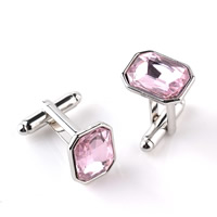 Cufflinks, Tibetan Style, with Crystal, platinum color plated, faceted, lead & cadmium free, 12x17mm, Sold By Pair