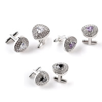 Cufflinks, Tibetan Style, with Crystal, Heart, platinum color plated, faceted & with rhinestone, more colors for choice, lead & cadmium free, 18x18mm, Sold By Pair