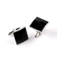 Cufflinks Zinc Alloy Square platinum color plated enamel black lead & cadmium free Sold By Pair