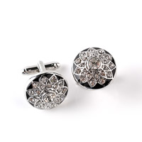 Cufflinks, Tibetan Style, Flat Round, platinum color plated, enamel & with rhinestone, lead & cadmium free, 20x20mm, Sold By Pair
