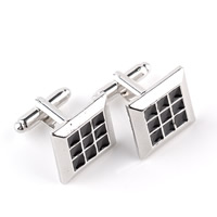 Cufflinks, Tibetan Style, Rectangle, platinum color plated, enamel, lead & cadmium free, 18x18mm, Sold By Pair