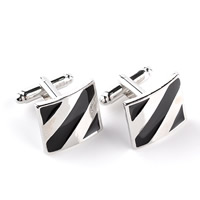 Cufflinks, Tibetan Style, Square, platinum color plated, enamel, lead & cadmium free, 18x18mm, Sold By Pair