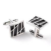 Cufflinks, Tibetan Style, Rectangle, platinum color plated, enamel, lead & cadmium free, 15x18mm, Sold By Pair