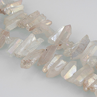 Natural Plating Quartz Beads, Clear Quartz, Nuggets, half-plated, 5-7x29-38x4-6mm, Hole:Approx 1.5mm, Length:Approx 16 Inch, 2Strands/Lot, Approx 46PCs/Strand, Sold By Lot