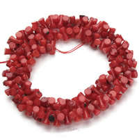 Natürliche Korallen Perlen, Knochen, rot, 4x8mm, Bohrung:ca. 1mm, ca. 150PCs/Strang, verkauft per ca. 15.5 ZollInch Strang