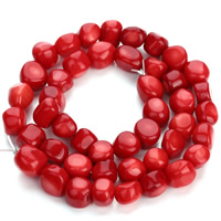 Natürliche Korallen Perlen, Klumpen, rot, 8-10mm, Bohrung:ca. 1mm, ca. 36PCs/Strang, verkauft per ca. 15.5 ZollInch Strang
