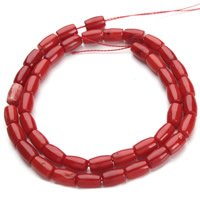 Natural Coral Beads, Drum, red, 6x9mm, Hole:Approx 1mm, Approx 43PCs/Strand, Sold Per Approx 15.5 Inch Strand