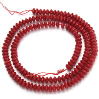 Perles en corail naturel, rondelle, rouge, 3x5mm, Trou:Environ 1mm, Environ 159PC/brin, Vendu par Environ 15.5 pouce brin