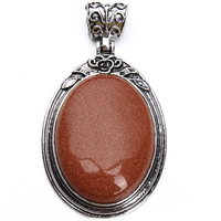 Natural Goldstone Pendants Zinc Alloy with Goldstone Flat Oval antique silver color plated lead & cadmium free Approx 5mm Sold By PC