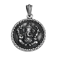 Buddhist Jewelry Pendant, Stainless Steel, Ganesha, blacken, 30x36x4mm, Hole:Approx 4.2x6mm, 5PCs/Lot, Sold By Lot