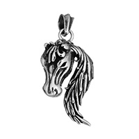 Stainless Steel Animal Pendants, Horse, blacken, 21x38x14.50mm, Hole:Approx 4.5x7mm, 5PCs/Lot, Sold By Lot