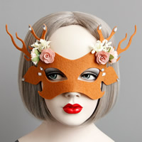 Fashion Party Mask Felt with Spun Silk & Satin Ribbon & Resin Christmas jewelry & faceted reddish orange 52mm Sold By PC