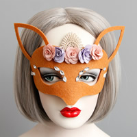 Fashion Party Mask Felt with Spun Silk & Lace & Satin Ribbon & Resin Halloween Jewelry Gift & faceted reddish orange 135mm Sold By PC