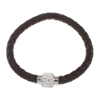 PU Leather Cord Bracelets, with Rhinestone Clay Pave, Tibetan Style magnetic clasp, platinum color plated, 7mm, Sold Per Approx 7.5 Inch Strand