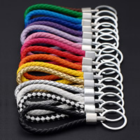 Zinc Alloy Key Clasp with iron ring & PU Leather platinum color plated mixed colors lead & cadmium free Approx 25mm Sold By PC