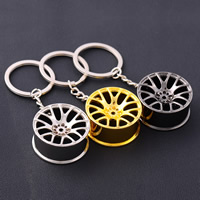 Zinc Alloy Key Clasp with iron ring Rondelle plated hollow mixed colors lead & cadmium free Approx 25mm Sold By PC