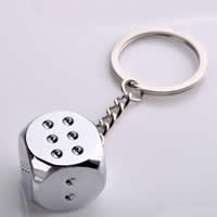 Zinc Alloy Key Clasp with iron ring Dice platinum color plated lead & cadmium free 19mm Approx 25mm Sold By PC