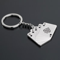 Zinc Alloy Key Clasp with iron ring Poker platinum color plated enamel lead & cadmium free 33mm Approx 25mm Sold By PC