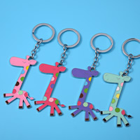 Zinc Alloy Key Clasp with iron ring Giraffe platinum color plated enamel mixed colors lead & cadmium free Approx 25mm Sold By PC