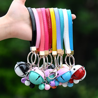 Tibetan Style Key Clasp, with iron ring & PU Leather, plated, with painted, mixed colors, lead & cadmium free, 40x32mm, Sold By PC
