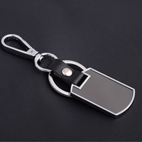 Fermoir porte clé en alliage de zinc, avec anneau de fer & planche & cuir PU, Placage de couleur platine, couleurs mélangées, sans plomb et cadmium, 108x28.50x4mm, Vendu par PC