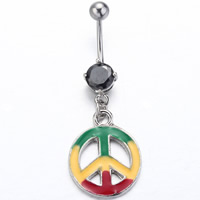Stainless Steel Belly Ring, Peace Logo, enamel & with rhinestone, 1.6x10mm, Sold By PC