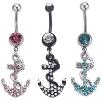 Stainless Steel Belly Ring Anchor nautical pattern & enamel & with rhinestone Sold By PC