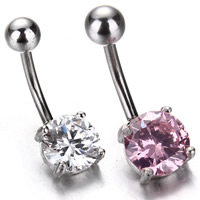 Stainless Steel Belly Ring, with rhinestone, more colors for choice, 1.6x10mm, 2PCs/Lot, Sold By Lot