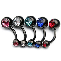 Stainless Steel Belly Ring Drum painted with rhinestone mixed colors Sold By Bag