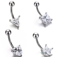 Stainless Steel Belly Ring, different styles for choice & with rhinestone, 1.6x10mm, 2PCs/Lot, Sold By Lot