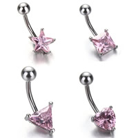 Stainless Steel Belly Ring, different styles for choice & with rhinestone, original color, 1.6x10mm, 2PCs/Lot, Sold By Lot