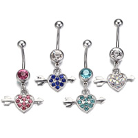 Stainless Steel Belly Ring Heart with rhinestone Sold By PC
