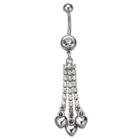 Stainless Steel Belly Ring, Tassel, with rhinestone, original color, 1.6x10mm, Sold By PC