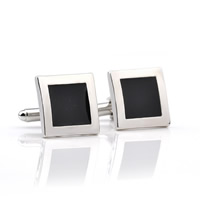 Cufflinks, Tibetan Style, Square, platinum color plated, enamel, black, lead & cadmium free, 18mm, Sold By Pair