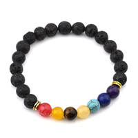 Unisex Bracelet, Lava, with Gemstone & Tibetan Style, gold color plated, 22cm, Sold Per Approx 7 Inch Strand